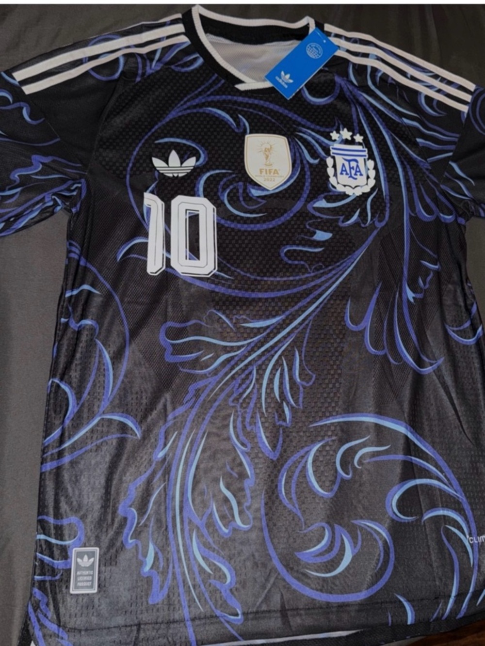 adidas Argentina Men's Football Jersey - Black with Blue Swirl